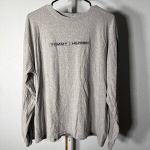 Tommy Hilfiger 100% Cotton Grey Long-Sleeve Tee T-Shirt SZ Lrg